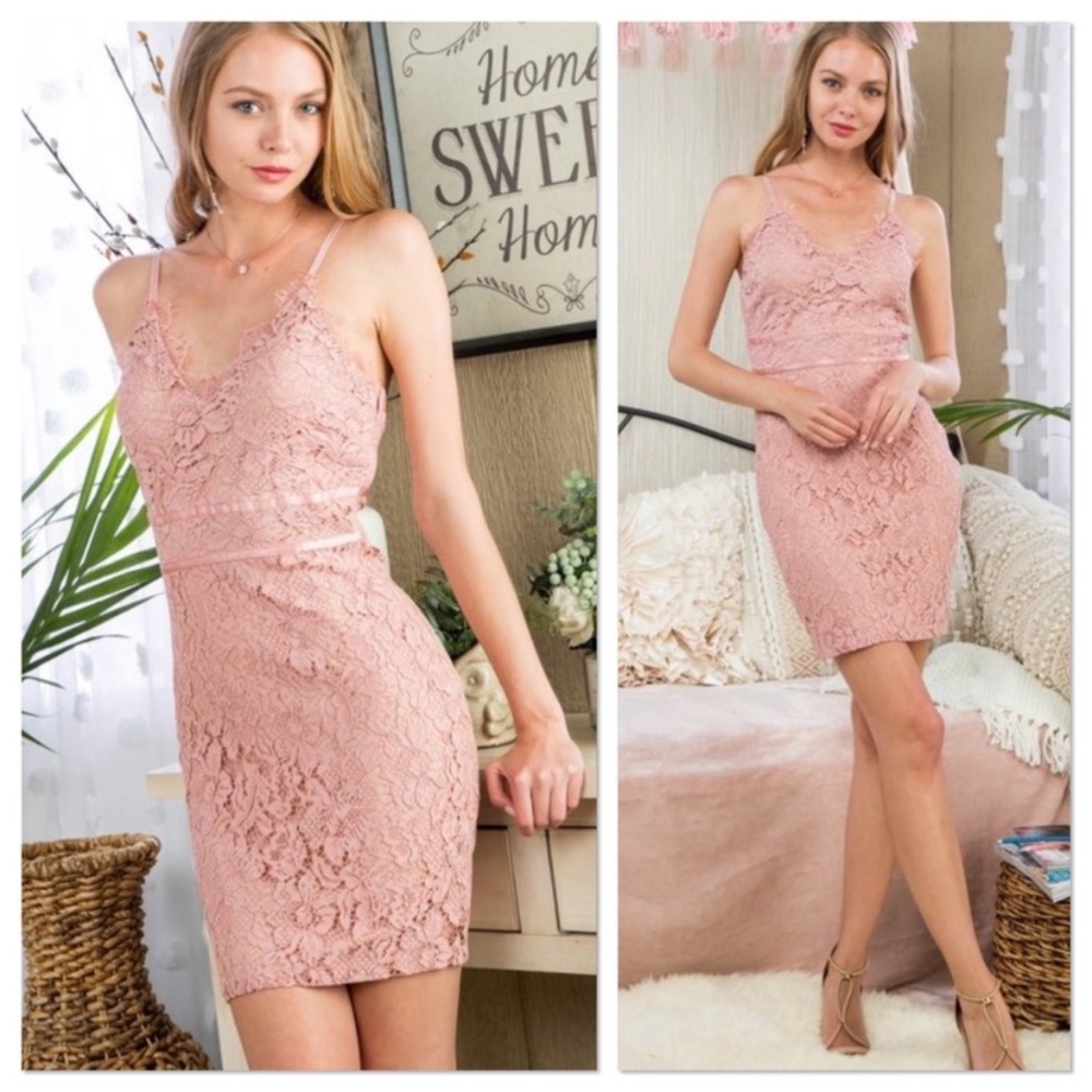 Mauve Scallop Lace Bodycon Dress